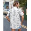 image:imageHOTOUCH Cotton Linen Button Down Shirt for Women V Neck Collared Blouse Casual Short Sleeve Tops with PocketFloral Sp106