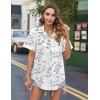 image:imageHOTOUCH Cotton Linen Button Down Shirt for Women V Neck Collared Blouse Casual Short Sleeve Tops with PocketFloral Sp106