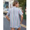image:imageHOTOUCH Cotton Linen Button Down Shirt for Women V Neck Collared Blouse Casual Short Sleeve Tops with PocketFloral Tz267