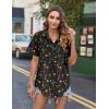 image:imageHOTOUCH Cotton Linen Button Down Shirt for Women V Neck Collared Blouse Casual Short Sleeve Tops with PocketFloral Wf100