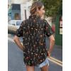 image:imageHOTOUCH Cotton Linen Button Down Shirt for Women V Neck Collared Blouse Casual Short Sleeve Tops with PocketFloral Wf100