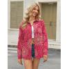 image:imageHOTOUCH Womens Button Down Shirts Linen Cotton Long Sleeve Blouses Casual Collared Loose Fit Gauze Tops with PocketMandala Printed