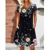 image:imageHOTOUCH Womens Casual ALine Dress with Pockets Summer Beach Floral Tshirt Dress Short Sleeve Mini Dress Flowy SundressesBlack Floralprinted
