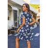 image:imageHOTOUCH Womens Casual ALine Dress with Pockets Summer Beach Floral Tshirt Dress Short Sleeve Mini Dress Flowy SundressesBlue Leaf Printed