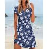 image:imageHOTOUCH Womens Casual ALine Dress with Pockets Summer Beach Floral Tshirt Dress Short Sleeve Mini Dress Flowy SundressesBlue Leaf Printed