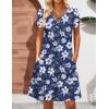 image:imageHOTOUCH Womens Casual ALine Dress with Pockets Summer Beach Floral Tshirt Dress Short Sleeve Mini Dress Flowy SundressesBlue Leaf Printed