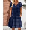 image:imageHOTOUCH Womens Casual ALine Dress with Pockets Summer Beach Floral Tshirt Dress Short Sleeve Mini Dress Flowy SundressesBlue Round Dot