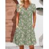 image:imageHOTOUCH Womens Casual ALine Dress with Pockets Summer Beach Floral Tshirt Dress Short Sleeve Mini Dress Flowy SundressesGreen Leaf Printed
