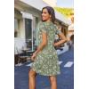 image:imageHOTOUCH Womens Casual ALine Dress with Pockets Summer Beach Floral Tshirt Dress Short Sleeve Mini Dress Flowy SundressesGreen Leaf Printed