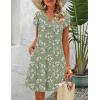 image:imageHOTOUCH Womens Casual ALine Dress with Pockets Summer Beach Floral Tshirt Dress Short Sleeve Mini Dress Flowy SundressesGreen Leaf Printed
