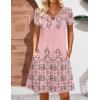 image:imageHOTOUCH Womens Casual ALine Dress with Pockets Summer Beach Floral Tshirt Dress Short Sleeve Mini Dress Flowy SundressesPinkprinted