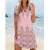 image:imageHOTOUCH Womens Casual ALine Dress with Pockets Summer Beach Floral Tshirt Dress Short Sleeve Mini Dress Flowy SundressesPinkprinted