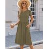 image:imageHOTOUCH Womens Summer ALine Midi Dresses 2026 Casual Floral Short Sleeve TShirt Dress Flowy Beach Sundress with PocketsArmy Green