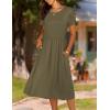 image:imageHOTOUCH Womens Summer ALine Midi Dresses 2026 Casual Floral Short Sleeve TShirt Dress Flowy Beach Sundress with PocketsArmy Green