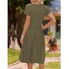image:imageHOTOUCH Womens Summer ALine Midi Dresses 2026 Casual Floral Short Sleeve TShirt Dress Flowy Beach Sundress with PocketsArmy Green