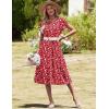 image:imageHOTOUCH Womens Summer ALine Midi Dresses 2026 Casual Floral Short Sleeve TShirt Dress Flowy Beach Sundress with PocketsRed Print