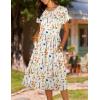 image:imageHOTOUCH Womens Summer ALine Midi Dresses 2026 Casual Floral Short Sleeve TShirt Dress Flowy Beach Sundress with PocketsWhite Print