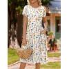 image:imageHOTOUCH Womens Summer ALine Midi Dresses 2026 Casual Floral Short Sleeve TShirt Dress Flowy Beach Sundress with PocketsWhite Print