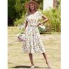 image:imageHOTOUCH Womens Summer ALine Midi Dresses 2026 Casual Floral Short Sleeve TShirt Dress Flowy Beach Sundress with PocketsWhite Print