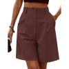 image:imageHOTOUCH Bermuda Shorts for Women Summer Dressy Casual Elastic High Waisted Wide Leg Knee Length Shorts with PocketsBrown