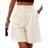 image:imageHOTOUCH Bermuda Shorts for Women Summer Dressy Casual Elastic High Waisted Wide Leg Knee Length Shorts with PocketsLight Khaki2