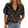 image:imageHOTOUCH Cotton Linen Button Down Shirt for Women V Neck Collared Blouse Casual Short Sleeve Tops with PocketFloral Wf100