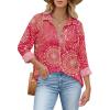 image:imageHOTOUCH Womens Button Down Shirts Linen Cotton Long Sleeve Blouses Casual Collared Loose Fit Gauze Tops with PocketMandala Printed