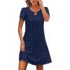 image:imageHOTOUCH Womens Casual ALine Dress with Pockets Summer Beach Floral Tshirt Dress Short Sleeve Mini Dress Flowy SundressesBlue Round Dot