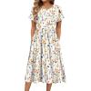 image:imageHOTOUCH Womens Summer ALine Midi Dresses 2026 Casual Floral Short Sleeve TShirt Dress Flowy Beach Sundress with PocketsWhite Print