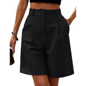 image:imageHOTOUCH Bermuda Shorts for Women Summer Dressy Casual Elastic High Waisted Wide Leg Knee Length Shorts with PocketsBlack2