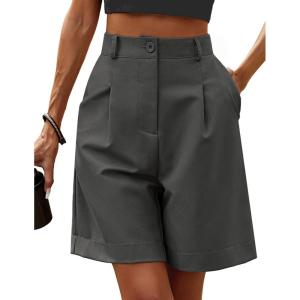 image:imageHOTOUCH Bermuda Shorts for Women Summer Dressy Casual Elastic High Waisted Wide Leg Knee Length Shorts with PocketsDark Grey