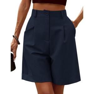 image:imageHOTOUCH Bermuda Shorts for Women Summer Dressy Casual Elastic High Waisted Wide Leg Knee Length Shorts with PocketsNavy Blue
