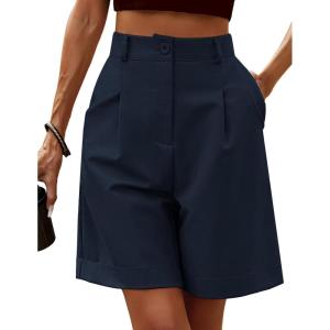 image:imageHOTOUCH Bermuda Shorts for Women Summer Dressy Casual Elastic High Waisted Wide Leg Knee Length Shorts with PocketsNavy Blue2