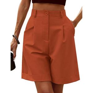 image:imageHOTOUCH Bermuda Shorts for Women Summer Dressy Casual Elastic High Waisted Wide Leg Knee Length Shorts with PocketsOrange