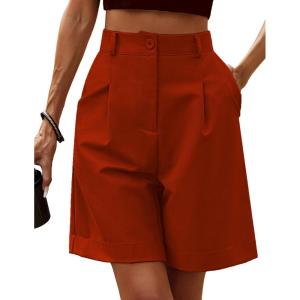 image:imageHOTOUCH Bermuda Shorts for Women Summer Dressy Casual Elastic High Waisted Wide Leg Knee Length Shorts with PocketsSeal Brown