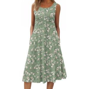 image:imageHOTOUCH Summer Casual Dresses for Women Sleeveless Midi Dress Swing Tank Sundress Pleated Tshirt Dress with PocketsFloralbf306