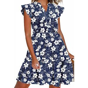 image:imageHOTOUCH Women Printed Dress for Summer Short Ruffle Sleeve Dress Tiered Mini Dress with PocketsFloralsf157