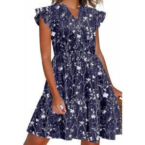 image:imageHOTOUCH Women Printed Dress for Summer Short Ruffle Sleeve Dress Tiered Mini Dress with PocketsFloralsf180