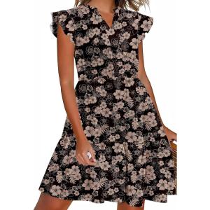 image:imageHOTOUCH Women Printed Dress for Summer Short Ruffle Sleeve Dress Tiered Mini Dress with PocketsFloralsf290