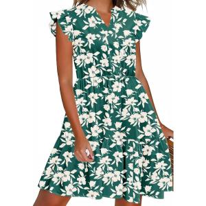 image:imageHOTOUCH Women Printed Dress for Summer Short Ruffle Sleeve Dress Tiered Mini Dress with PocketsFloralsf300