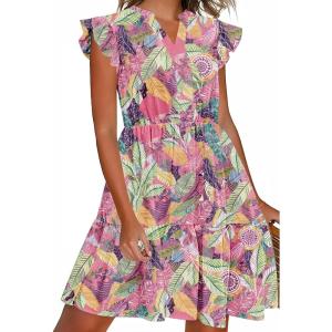 image:imageHOTOUCH Women Printed Dress for Summer Short Ruffle Sleeve Dress Tiered Mini Dress with PocketsFloralsp91
