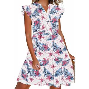 image:imageHOTOUCH Women Printed Dress for Summer Short Ruffle Sleeve Dress Tiered Mini Dress with PocketsFloralwf16