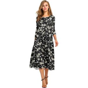image:imageHOTOUCH Womens 34 Sleeve Aline and Flare Midi Long DressNblack Floral