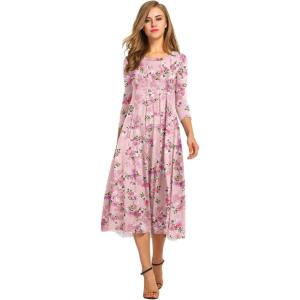 image:imageHOTOUCH Womens 34 Sleeve Aline and Flare Midi Long DressNpink Floral