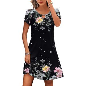 image:imageHOTOUCH Womens Casual ALine Dress with Pockets Summer Beach Floral Tshirt Dress Short Sleeve Mini Dress Flowy SundressesBlack Floralprinted