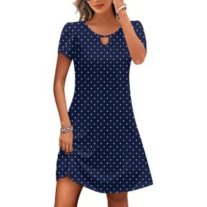 image:imageHOTOUCH Womens Casual ALine Dress with Pockets Summer Beach Floral Tshirt Dress Short Sleeve Mini Dress Flowy SundressesBlue Round Dot