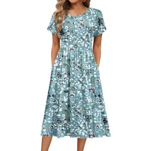 image:imageHOTOUCH Womens Summer ALine Midi Dresses 2026 Casual Floral Short Sleeve TShirt Dress Flowy Beach Sundress with PocketsSp115