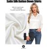 image:imageHOTOUCH Button Down Shirts for Women Satin Silk Collared Dressy Casual Blouses Loose Long Sleeve Office Work TopsAwhite