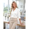 image:imageHOTOUCH Button Down Shirts for Women Satin Silk Collared Dressy Casual Blouses Loose Long Sleeve Office Work TopsAwhite