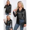image:imageHOTOUCH Button Down Shirts for Women Satin Silk Collared Dressy Casual Blouses Loose Long Sleeve Office Work TopsBlack